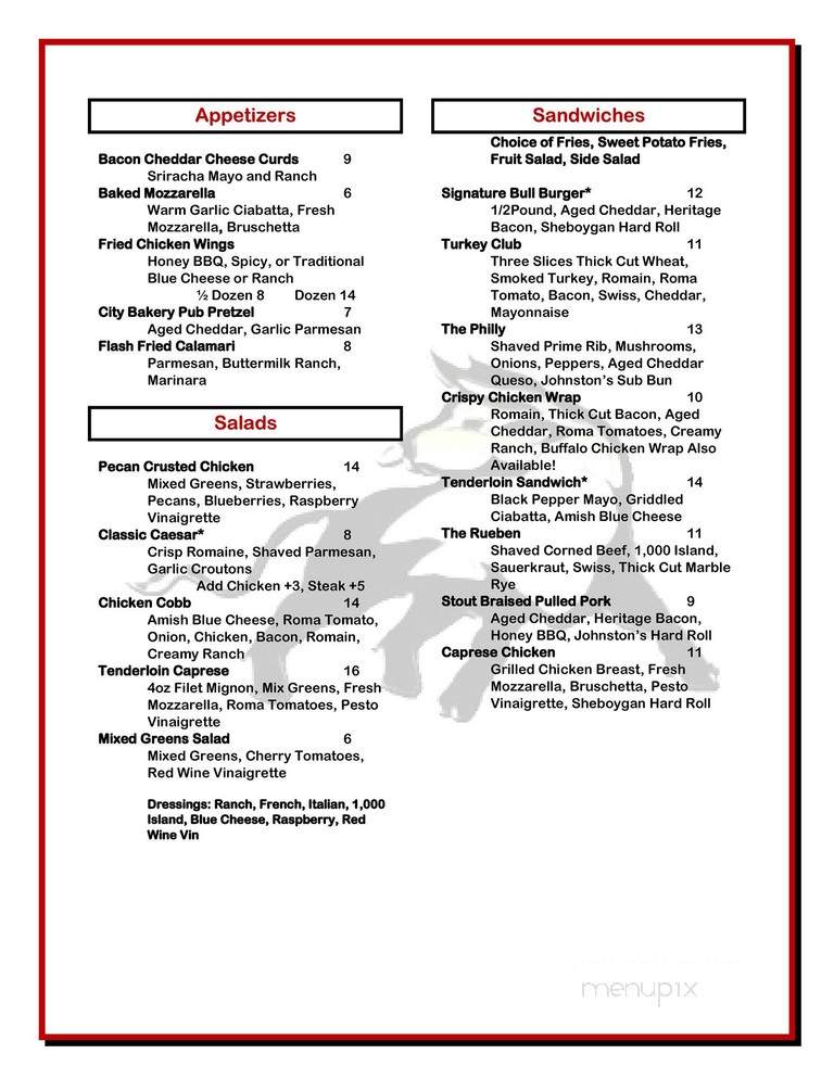 The Bull at Pinehurst Farms - Sheboygan Falls, WI menu_pic