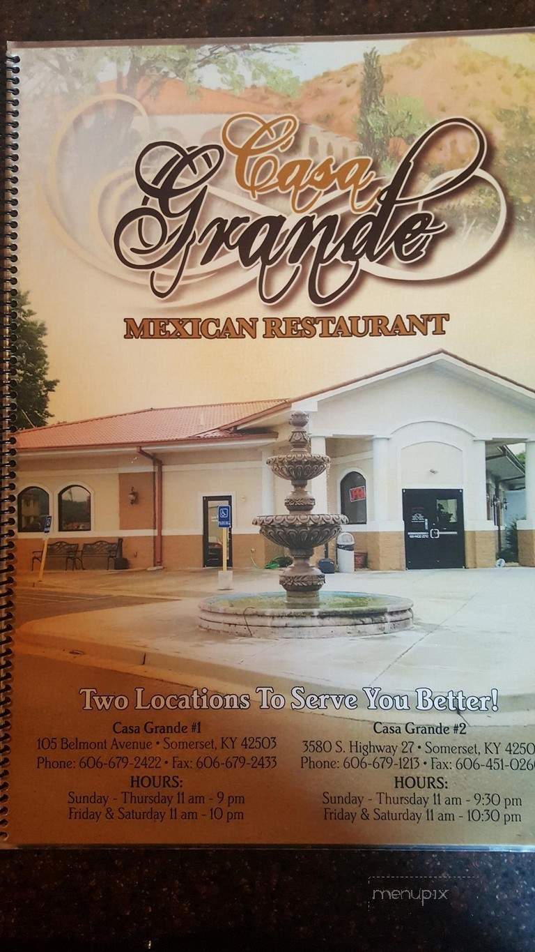 Casa Grande - Somerset, KY menu_pic