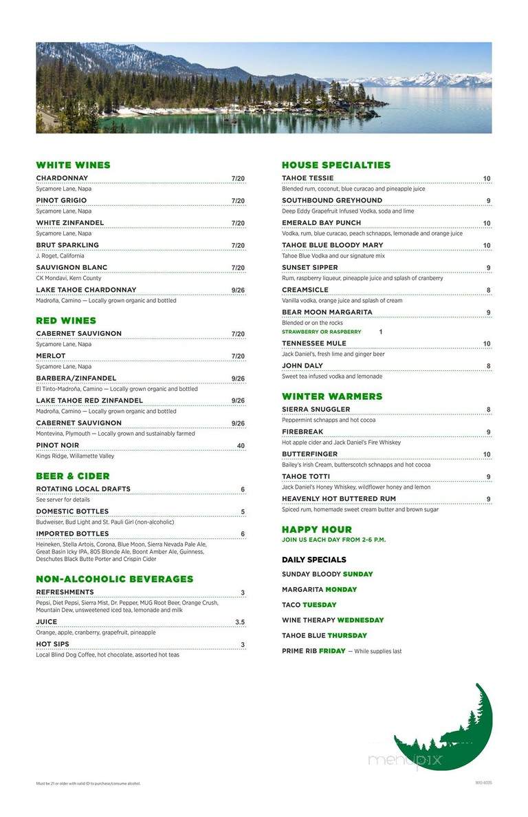Bear Moon Bar Grill - South Lake Tahoe, CA menu_pic
