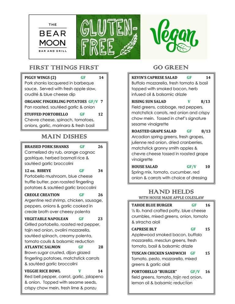 Bear Moon Bar Grill - South Lake Tahoe, CA menu_pic