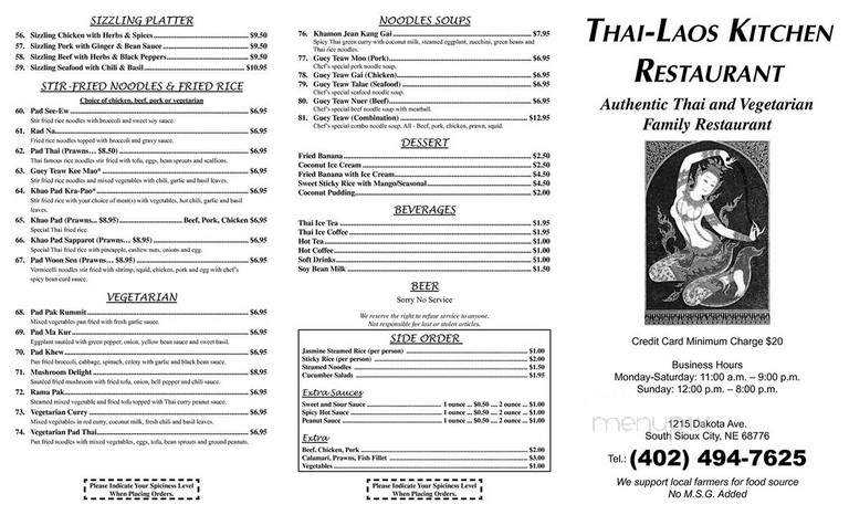 Thai Laos Kitchen Restaurant - South Sioux City, NE menu_pic