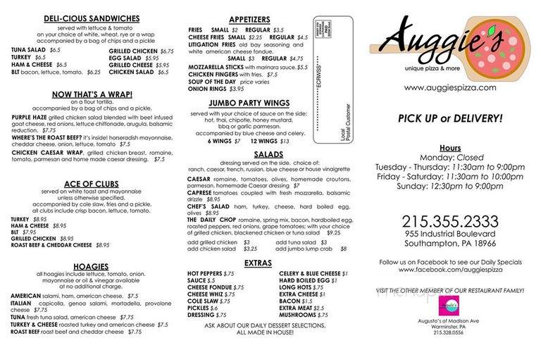 Auggie's Pizzeria - Southampton, PA menu_pic