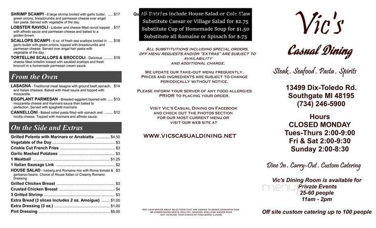 Vic's Casual Dining - Southgate, MI menu_pic
