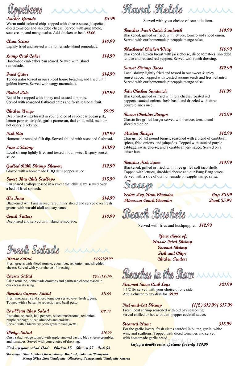 Beaches on Vilano - St Augustine, FL menu_pic
