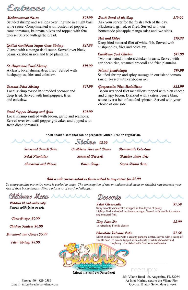 Beaches on Vilano - St Augustine, FL menu_pic