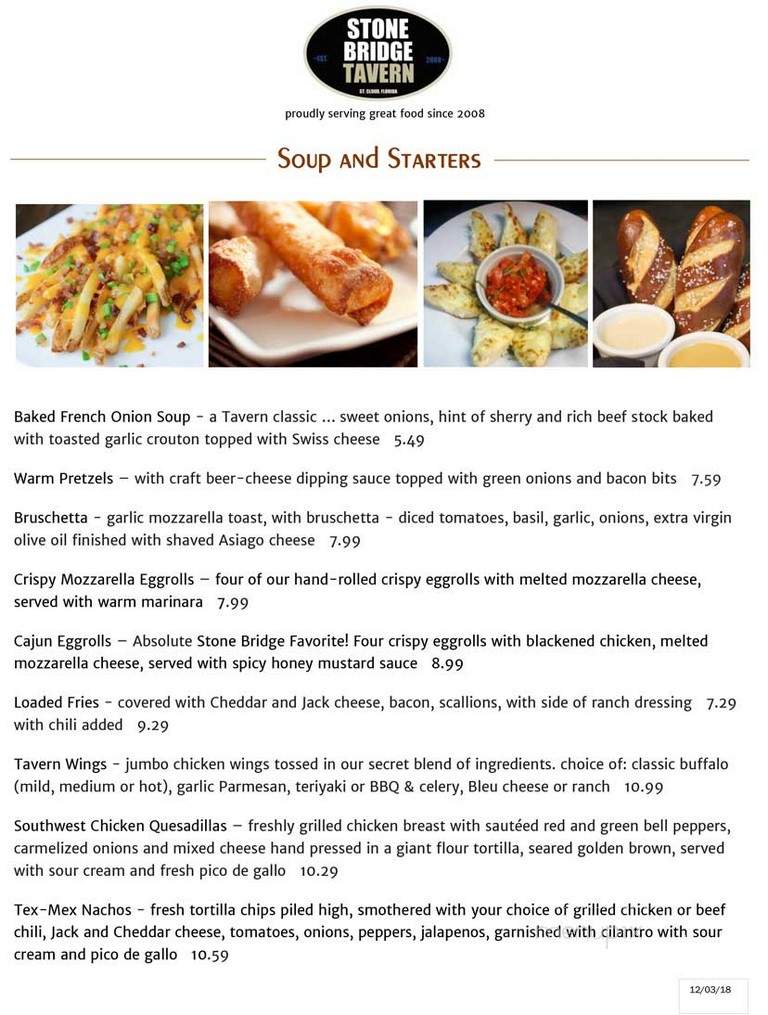 Stone Bridge Tavern Grill - St Cloud, FL menu_pic
