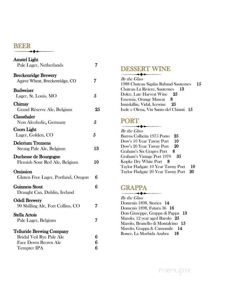 New Sheridan Chop House - Telluride, CO menu_pic