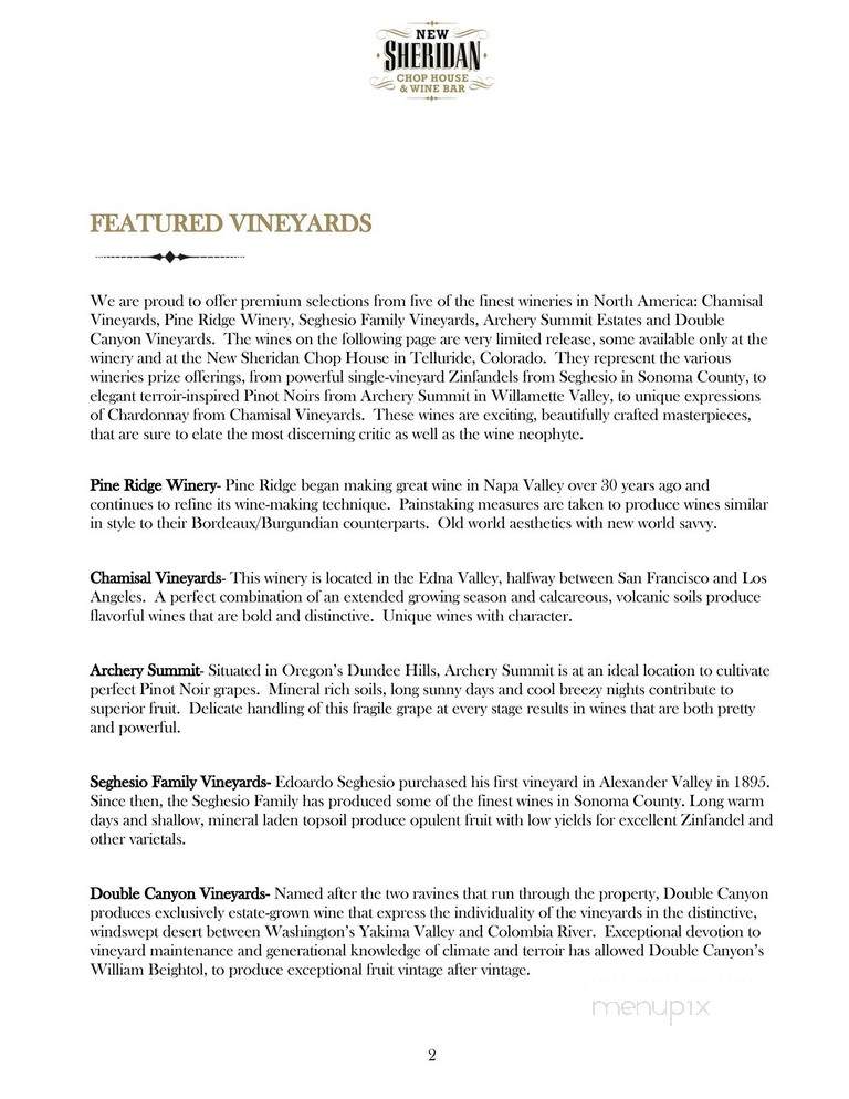 New Sheridan Chop House - Telluride, CO menu_pic