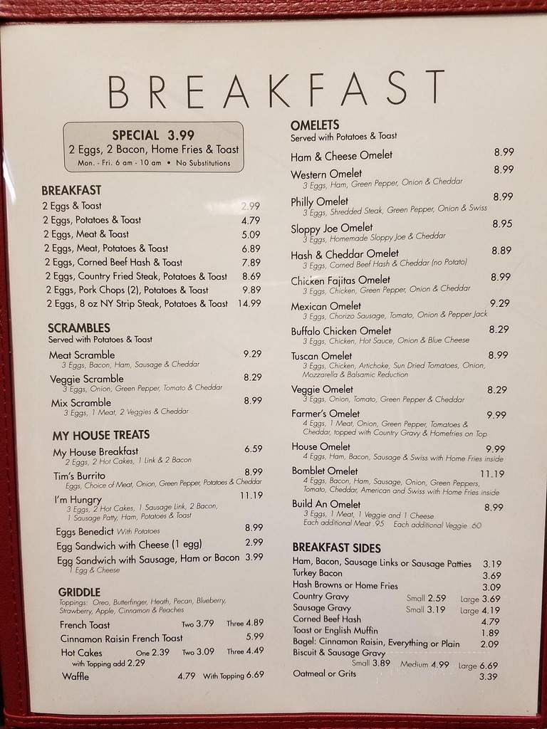 My House Diner - Toledo, OH menu_pic