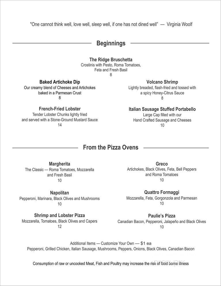 Ridge Grill - Tulsa, OK menu_pic