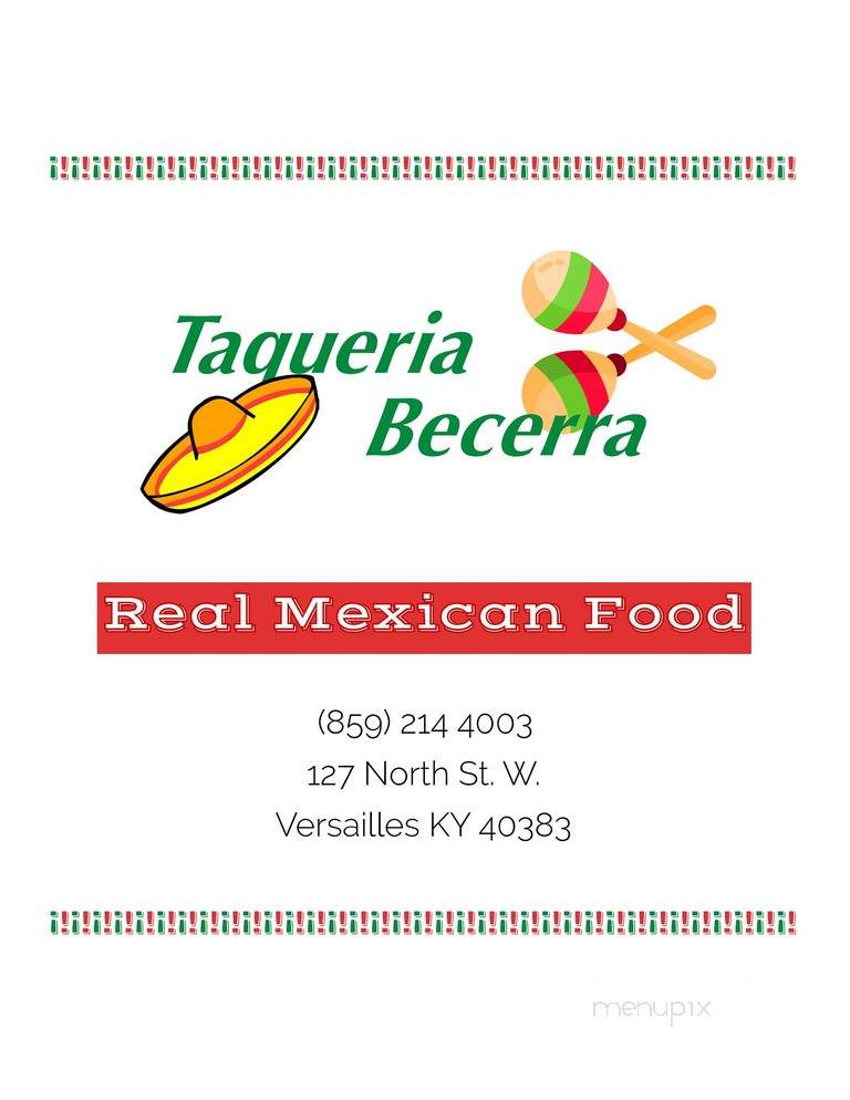 Taqueria Becerra - Versailles, KY menu_pic