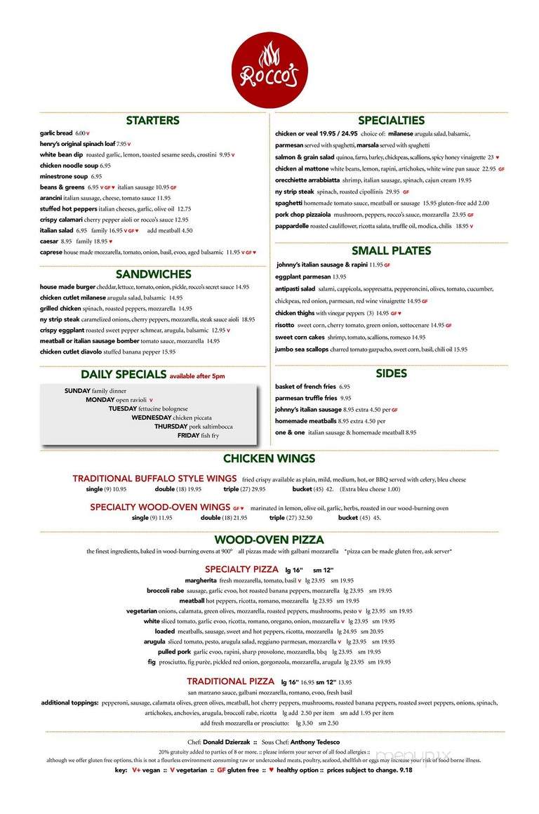 Rocco's Pizza - Williamsville, NY menu_pic