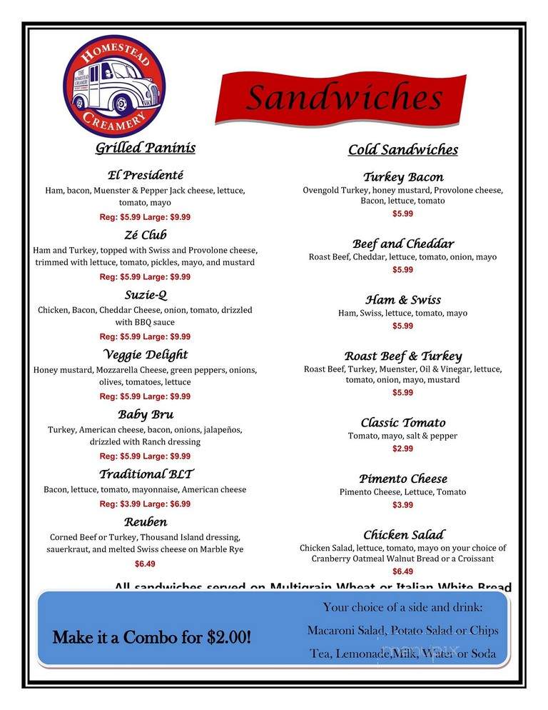 Homestead Creamery - Wirtz, VA menu_pic