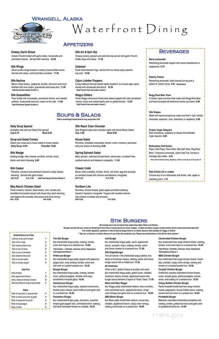 The Stik Restaurant Bar - Wrangell, AK menu_pic