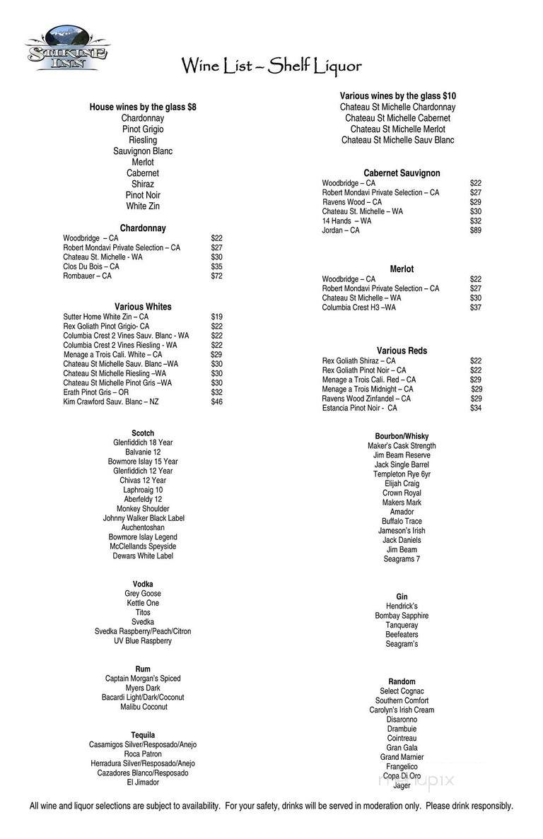 The Stik Restaurant Bar - Wrangell, AK menu_pic