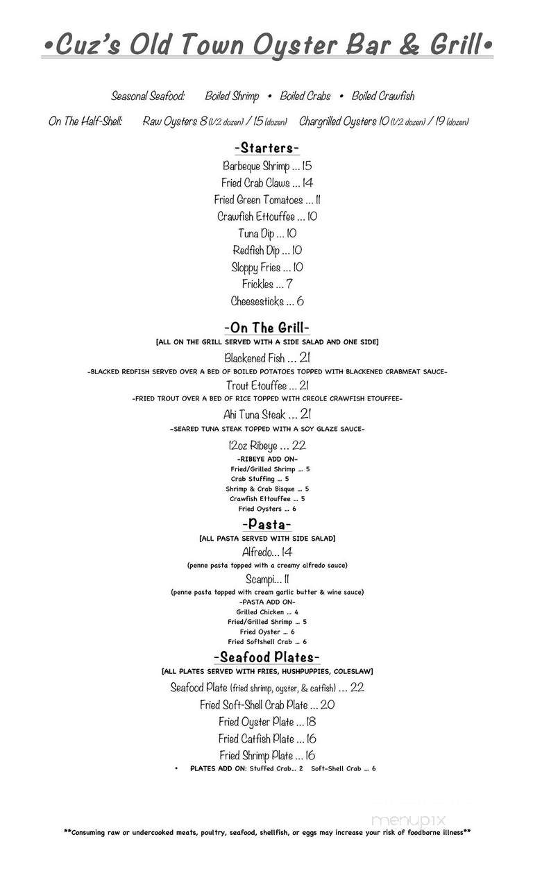 Cuz's Seafood and Po Boy's - Bay St Louis, MS menu_pic