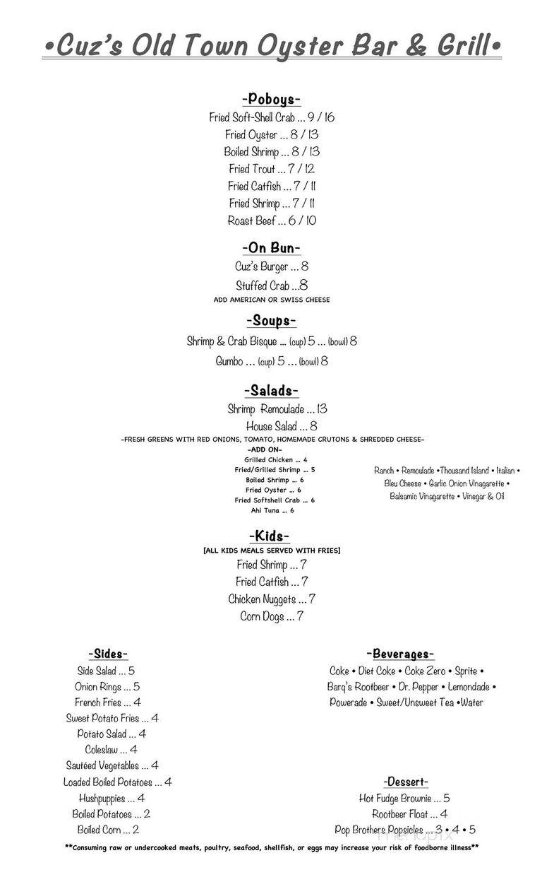 Cuz's Seafood and Po Boy's - Bay St Louis, MS menu_pic