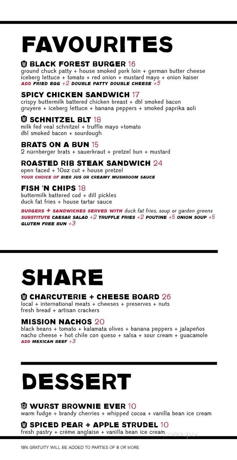 Wurst Restaurant and Beer Hall - Calgary, AB menu_pic