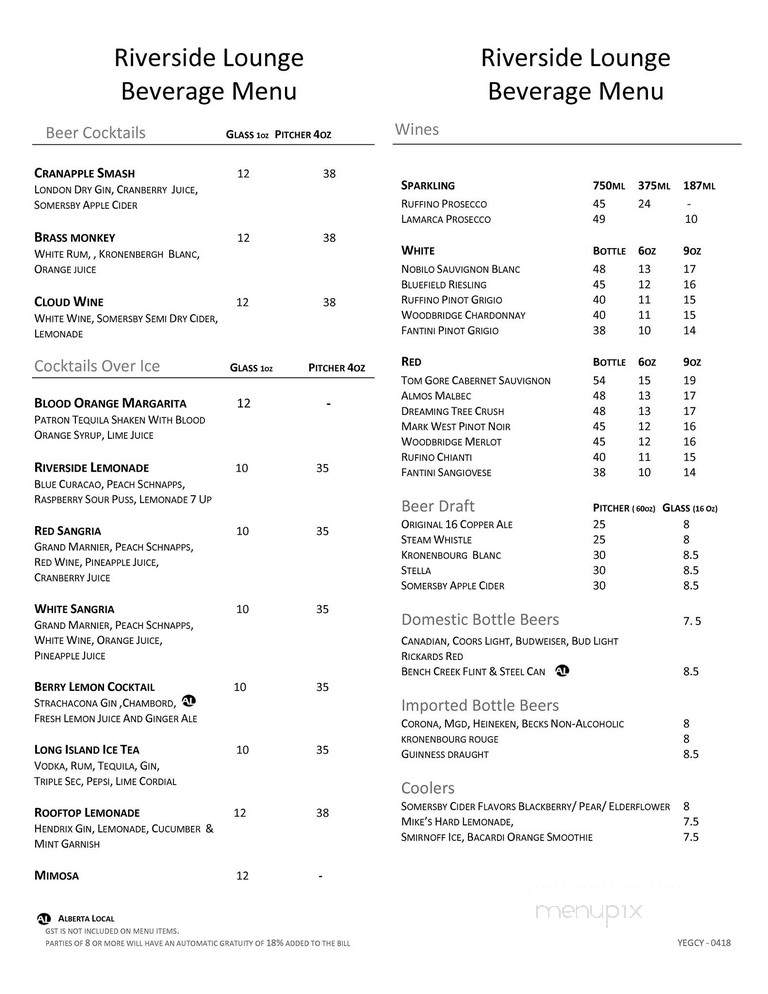 The Riverside Bistro - Edmonton, AB menu_pic