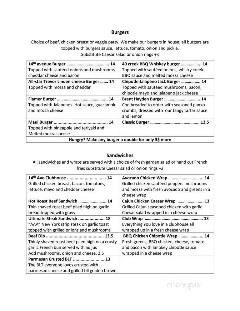 14th Avenue Pub - Mission, BC menu_pic