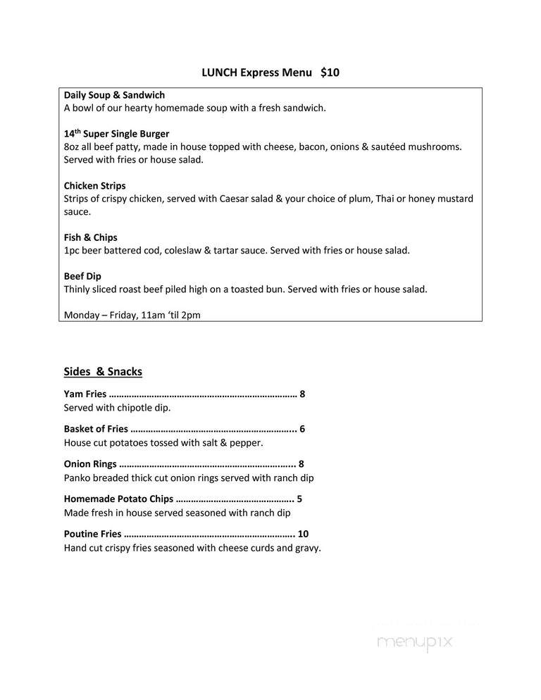 14th Avenue Pub - Mission, BC menu_pic