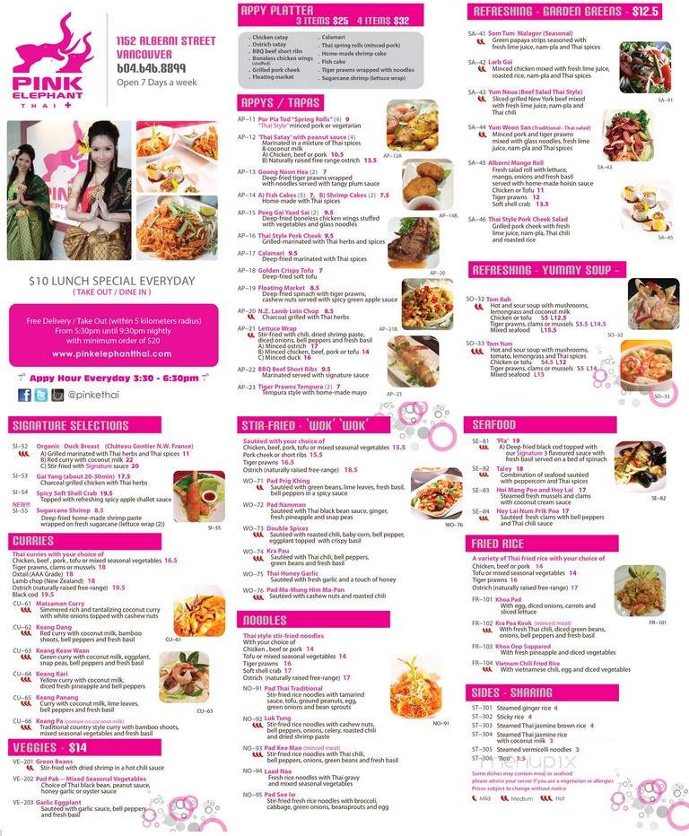 Pink Elephant Thai - Vancouver, BC menu_pic