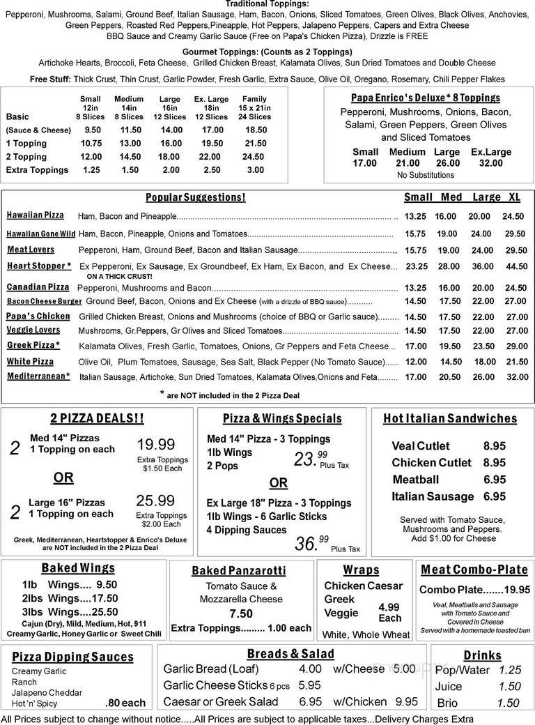 Papa Enrico's Pizza - Cannington, ON