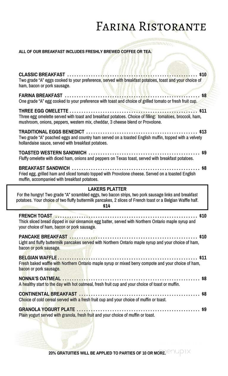 FARINA Ristorante - North Bay, ON menu_pic
