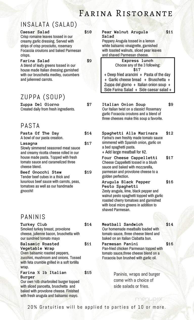 FARINA Ristorante - North Bay, ON menu_pic