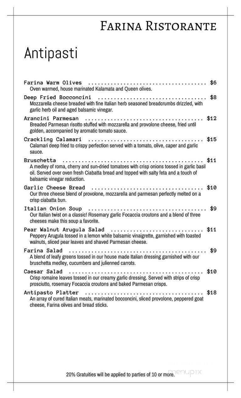 FARINA Ristorante - North Bay, ON menu_pic