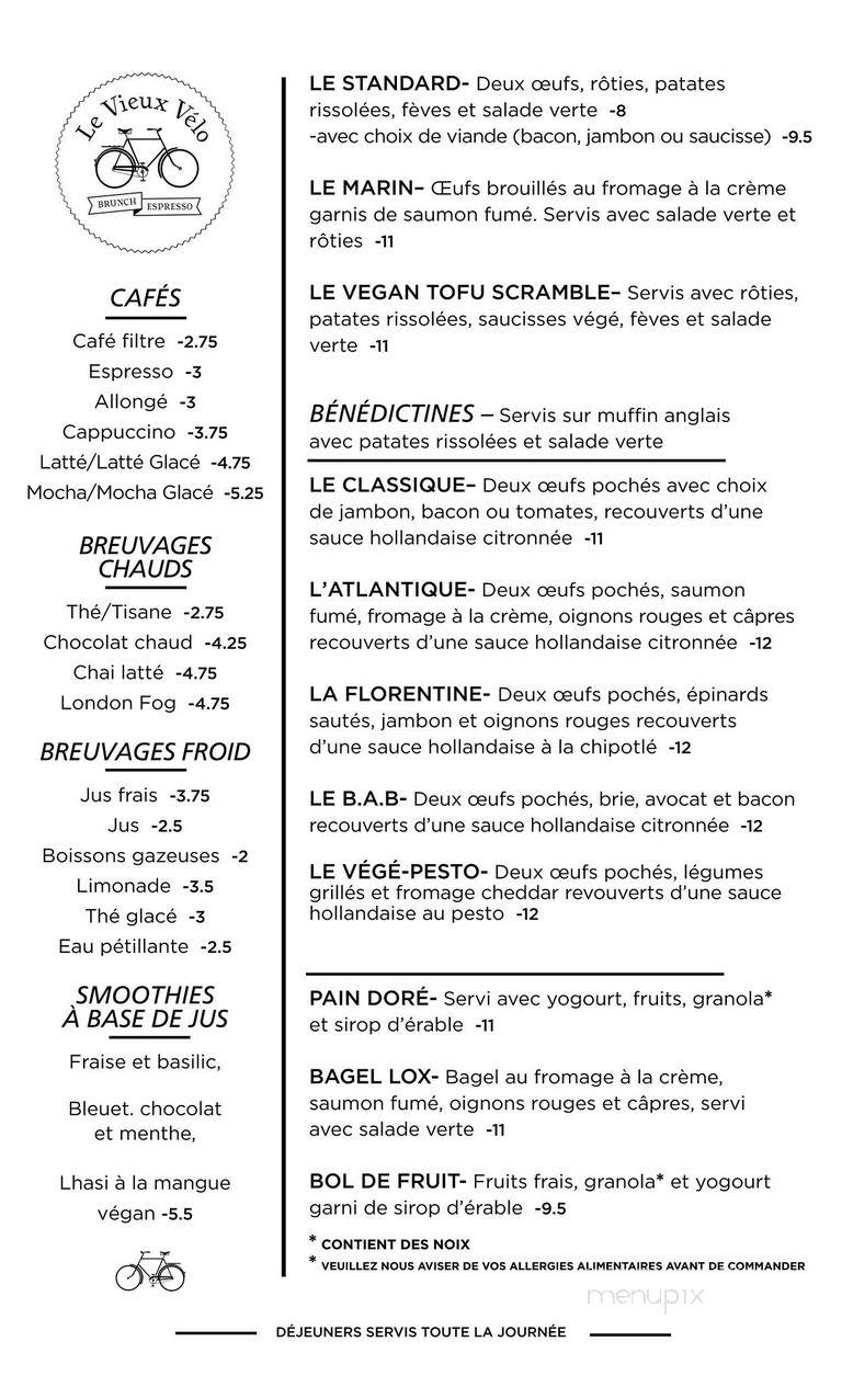 Le Vieux Velo - Montreal, QC menu_pic