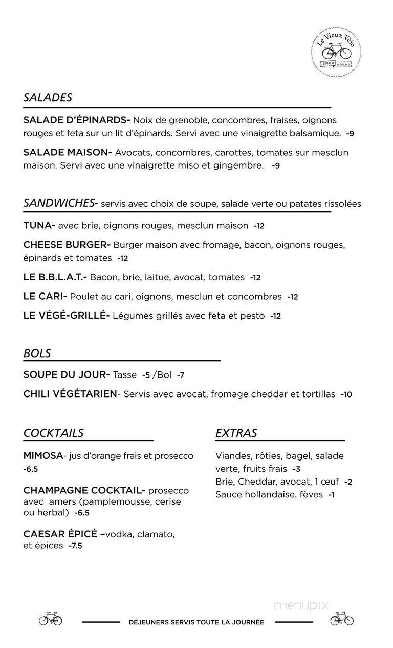 Le Vieux Velo - Montreal, QC menu_pic