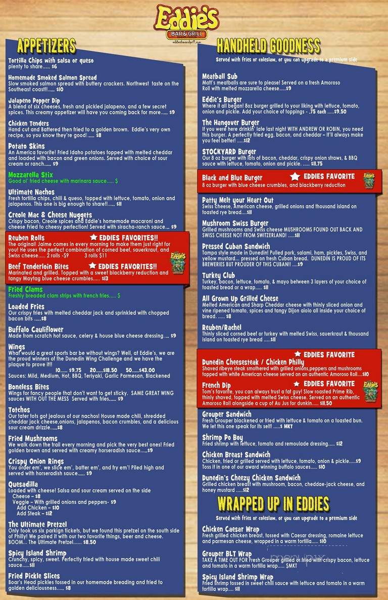Eddie's Bar and Grill - Dunedin, FL menu_pic