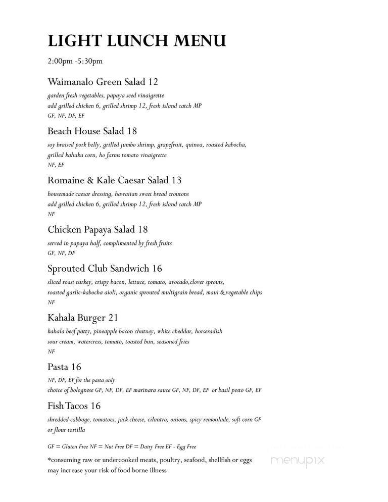 The Veranda - Honolulu, HI menu_pic