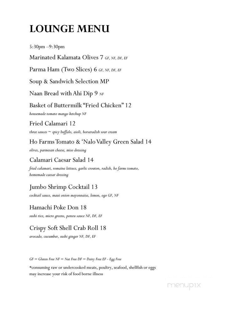 The Veranda - Honolulu, HI menu_pic