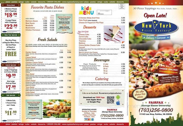 New York Pizza Factory - Fairfax, VA menu_pic
