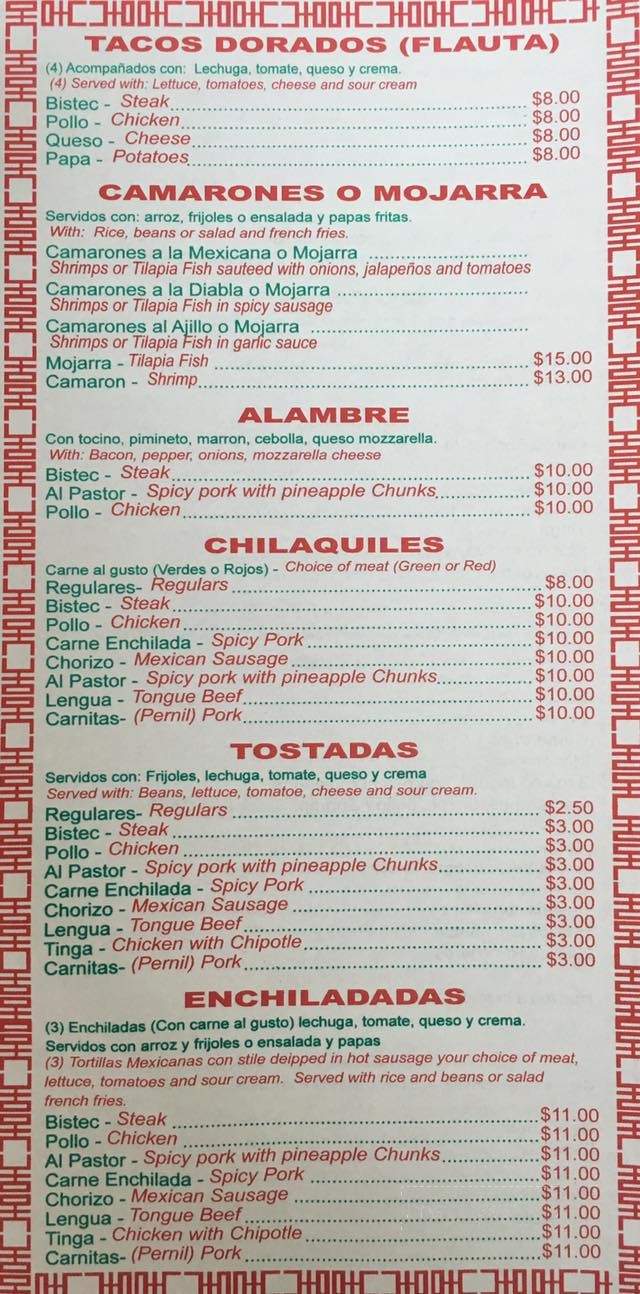 Tequila Mexican Restaurant - Bronx, NY menu_pic