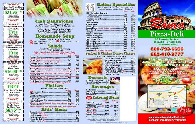 Roma Pizza - Plainville, CT menu_pic