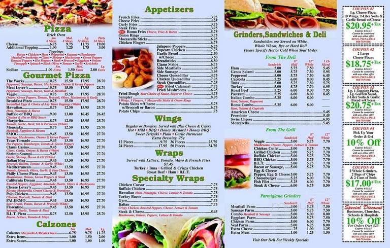 Roma Pizza - Plainville, CT menu_pic
