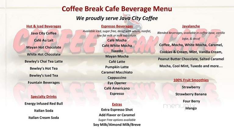 Coffee Break Cafe - Sacramento, CA menu_pic