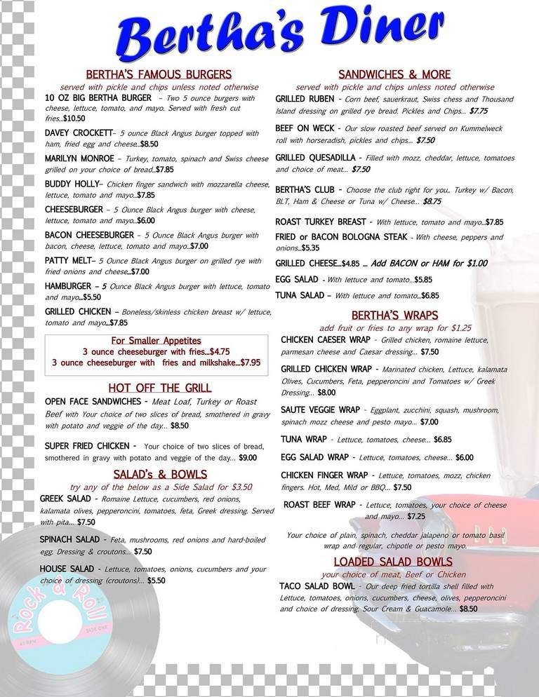Bertha's Restaurant - Buffalo, NY menu_pic