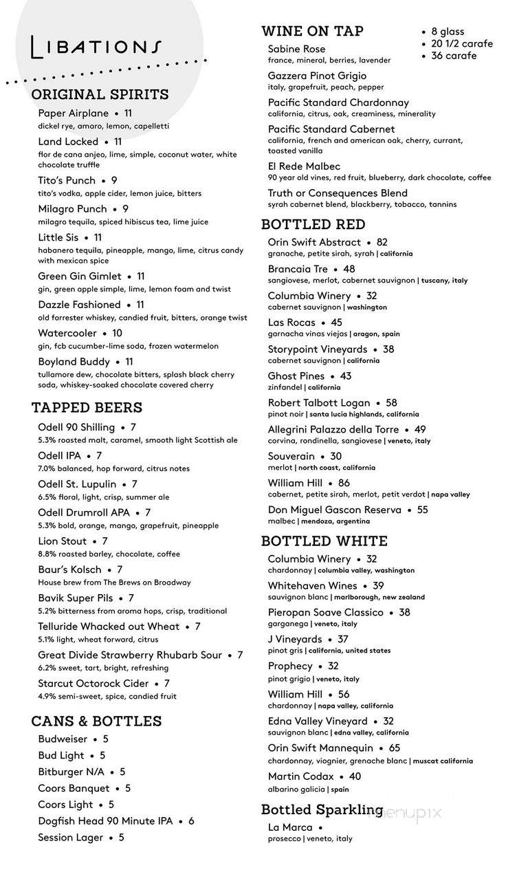 Dazzle - Denver, CO menu_pic