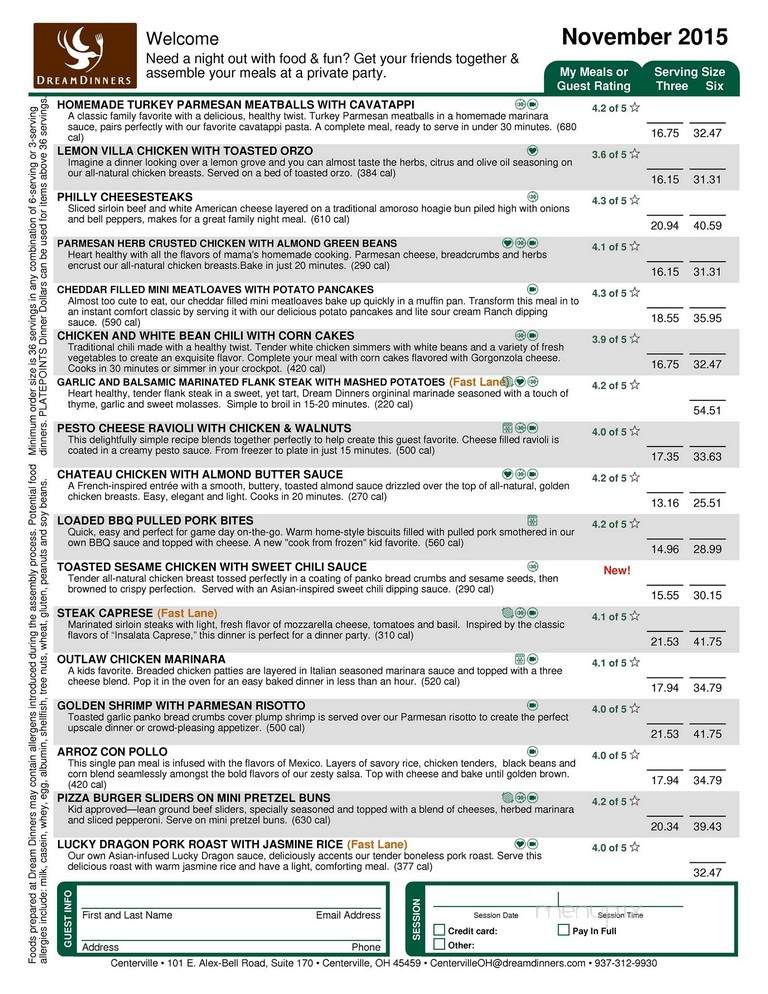 Dream Dinners - Centerville, OH menu_pic
