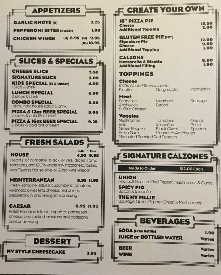 Flippin Pizza - Bethesda, MD menu_pic