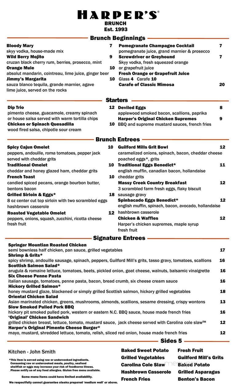 Harper's Restaurant - Greensboro, NC menu_pic