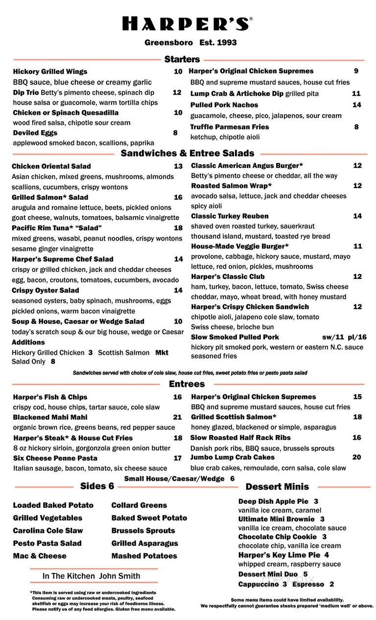 Harper's Restaurant - Greensboro, NC menu_pic