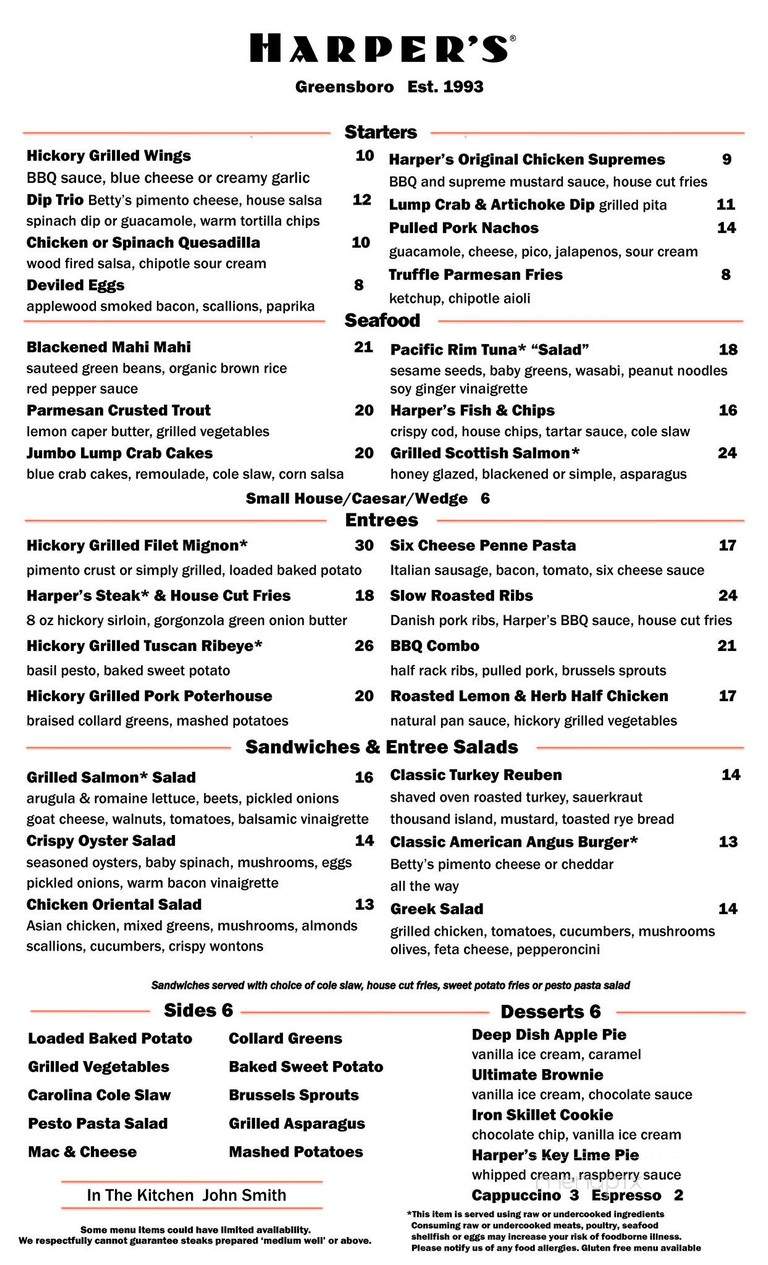 Harper's Restaurant - Greensboro, NC menu_pic