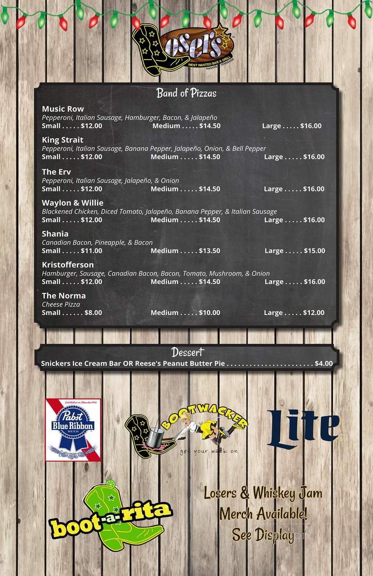 Losers Bar and Grill - Nashville, TN menu_pic