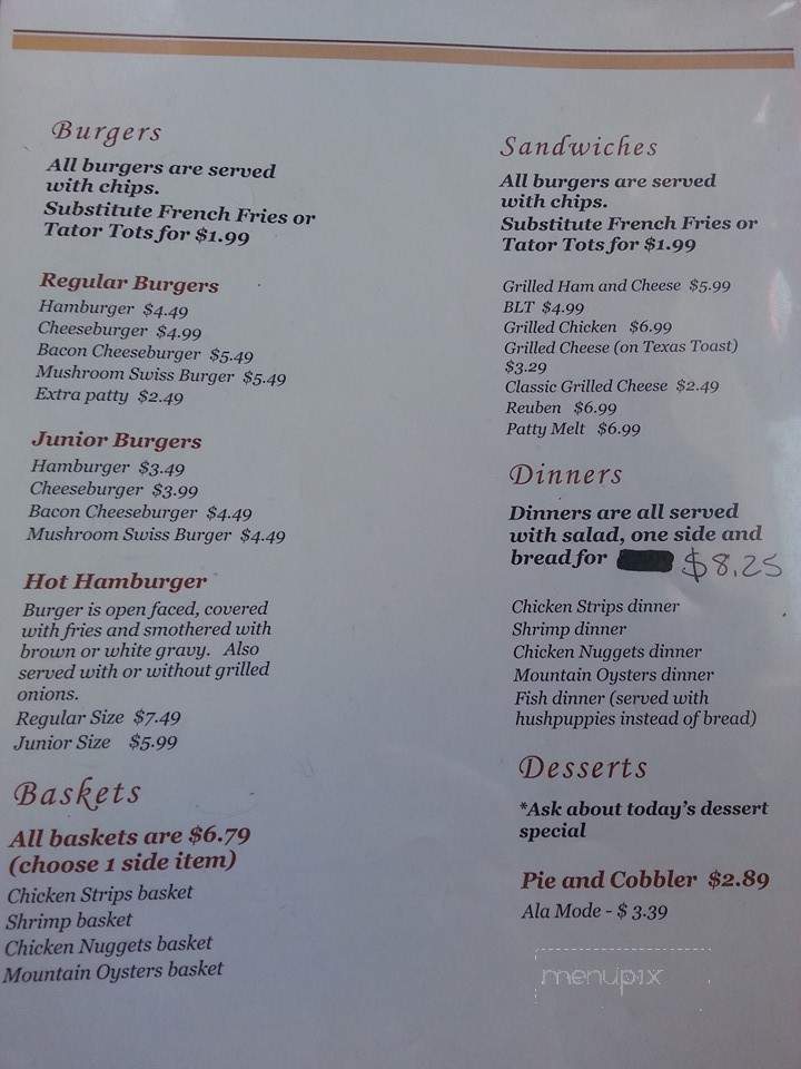 Main Street Cafe - Sedan, KS menu_pic