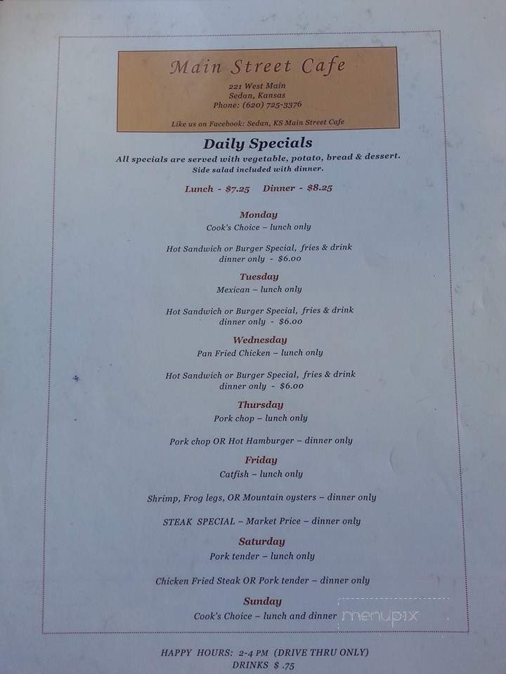 Main Street Cafe - Sedan, KS menu_pic